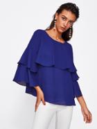 Romwe Tiered Fluted Sleeve Flounce Blouse