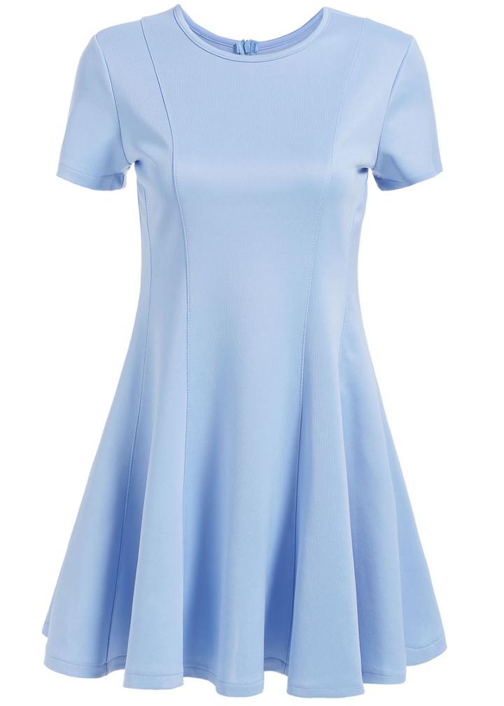 Romwe With Zipper Short Sleeve Flare Dress