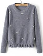 Romwe Bead Flouncing Crop Grey Sweater