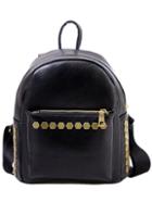 Romwe Faux Leather Studded Backpack - Black