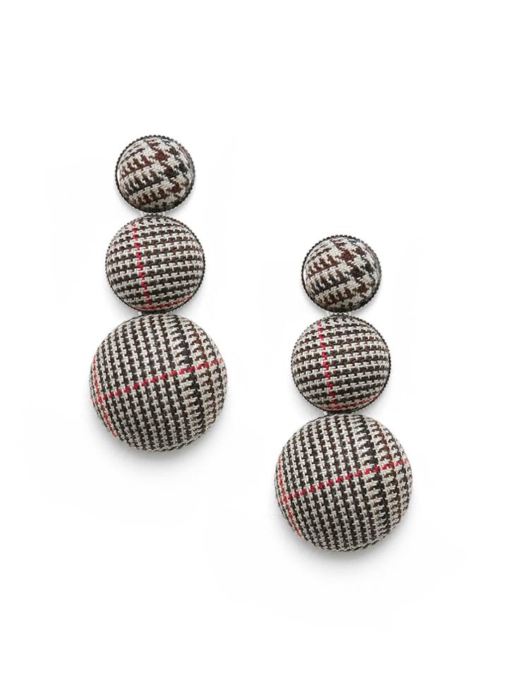 Romwe Layered Half Ball Plaid Earrings