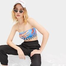 Romwe Checkerboard Panel Letter Print Bandeau Top