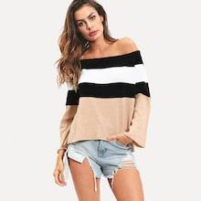 Romwe Off The Shoulder Colorblock Jumper