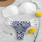 Romwe Lace Overlay Top With Geometric Ladder Cut Out Bikini