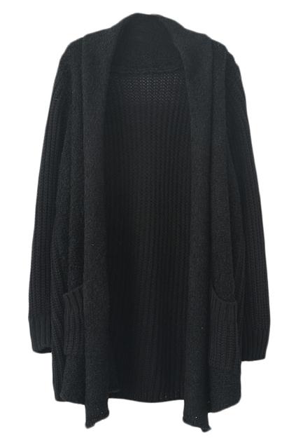 Romwe Open Front Black Cardigan