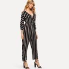 Romwe Striped V Neck Jumpsuits