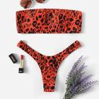 Romwe Leopard Print Bandeau With High Cut Bikini