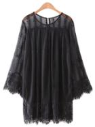Romwe Black Bell Sleeve Embroidery Hollow Lace Dress
