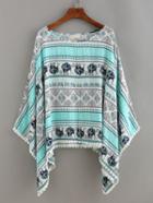 Romwe Tribal Print Lace Trimmed Poncho Blouse
