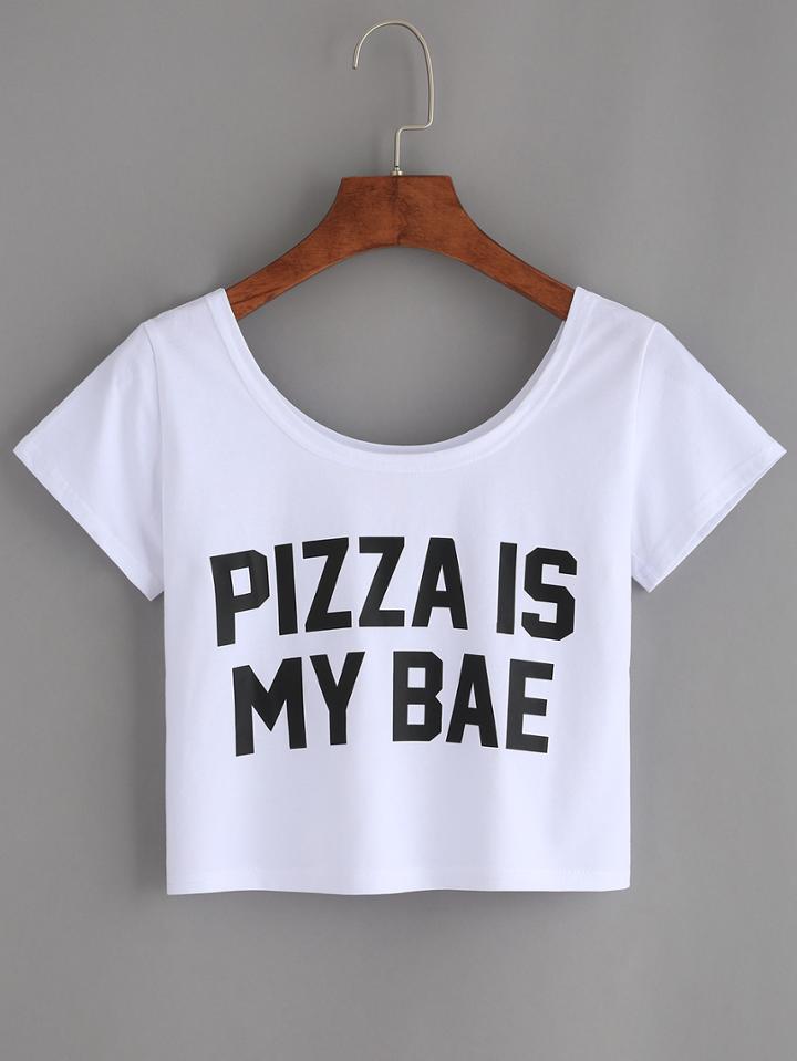 Romwe White Letter Print Crop T-shirt