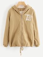 Romwe Slogan Print Zip Up Sherpa Jacket