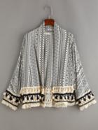 Romwe Tassel Trimmed Tribal Print Coat