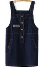 Romwe Straps With Pocket Buttons Denim Dress