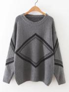 Romwe Geometric Pattern Drop Shoulder Sweater