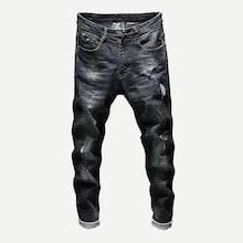 Romwe Guys Letter Print Destroyed Jeans