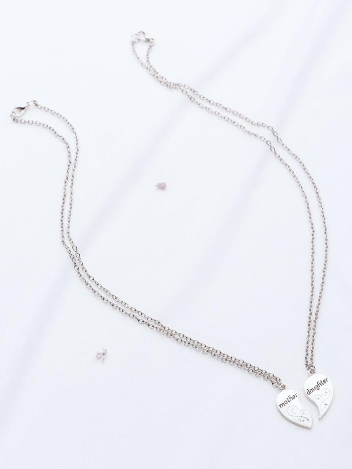 Romwe Silver Heart Shape Necklace Set