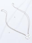 Romwe Silver Heart Shape Necklace Set