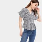 Romwe Plaid Print Elastic Waist Blouse