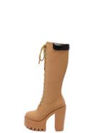 Romwe Apricot Faux Suede Lace Up Platform Knee High Boots