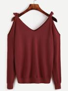Romwe Self Tie Open Shoulder Sweater
