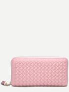 Romwe Rose Pink Faux Leather Woven Clutch Bag