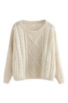 Romwe Rhombus Knitted Cream Jumper