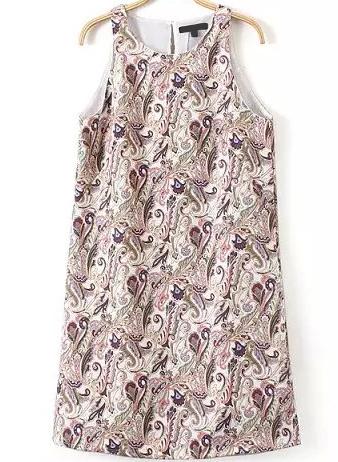 Romwe Sleeveless Paisley Print A-line Dress