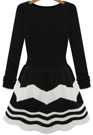 Romwe Striped Pleated Knit Dress