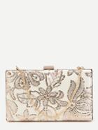 Romwe White Floral Sequin Pu Evening Bag