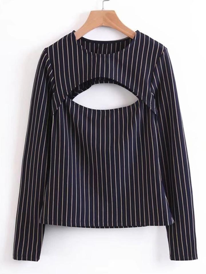 Romwe Double Cutout Striped Blouse