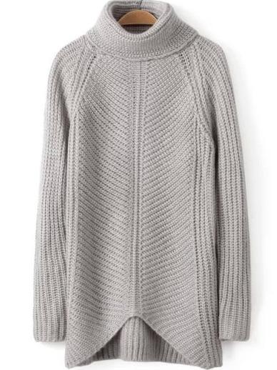 Romwe High Neck Loose Knit Grey Sweater