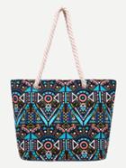 Romwe Multicolor Tribal Print Canvas Shopper Bag