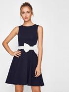 Romwe Contrast Bow Embellished Fit & Flare Dress