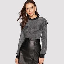 Romwe Flounce Trim Glitter Sweatshirt