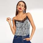 Romwe Contrast Lace Snake Skin Cami Top
