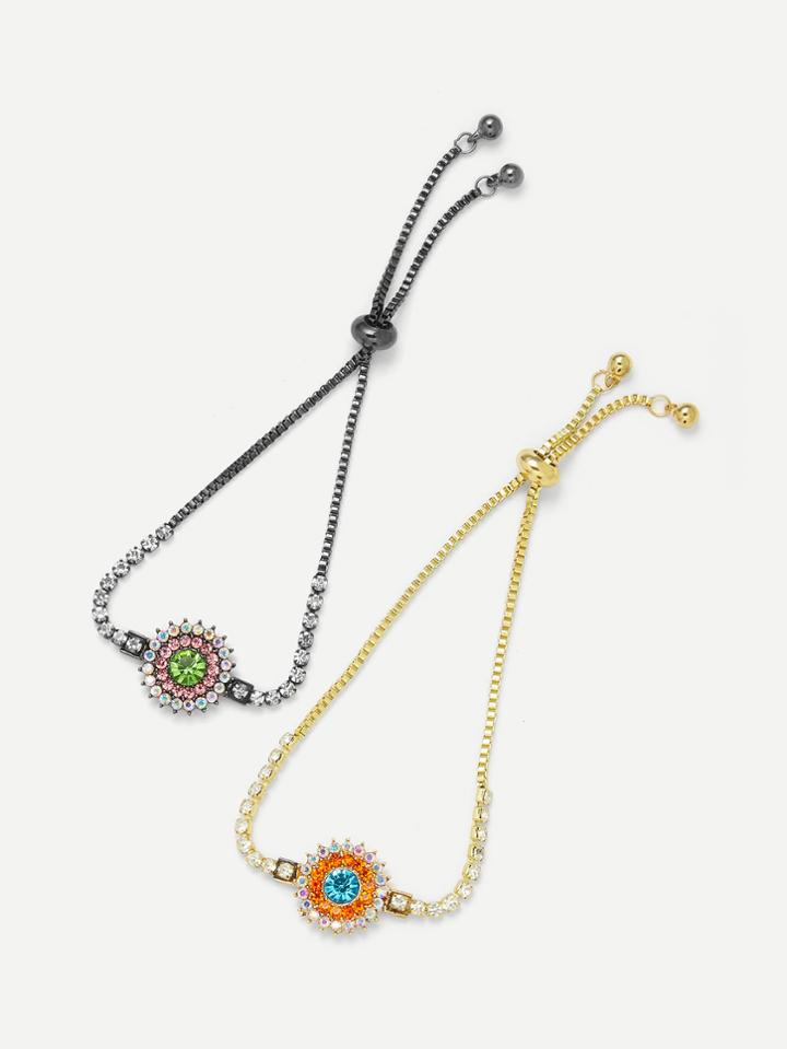 Romwe Rhinestone Flower Design Chain Bracelet Set