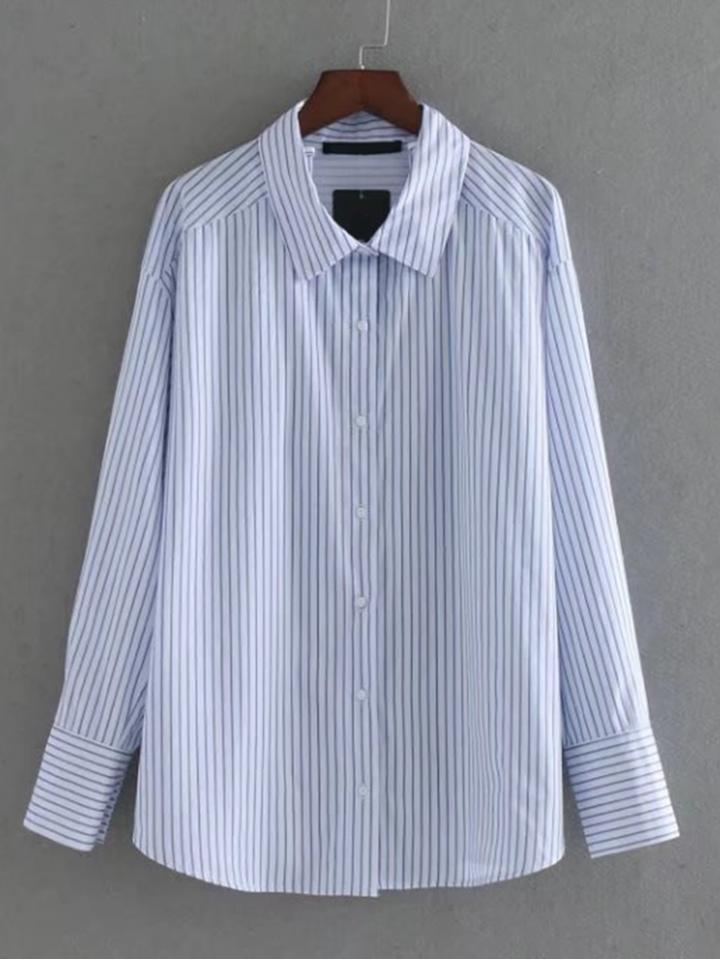 Romwe Vertical Striped Work Blouse