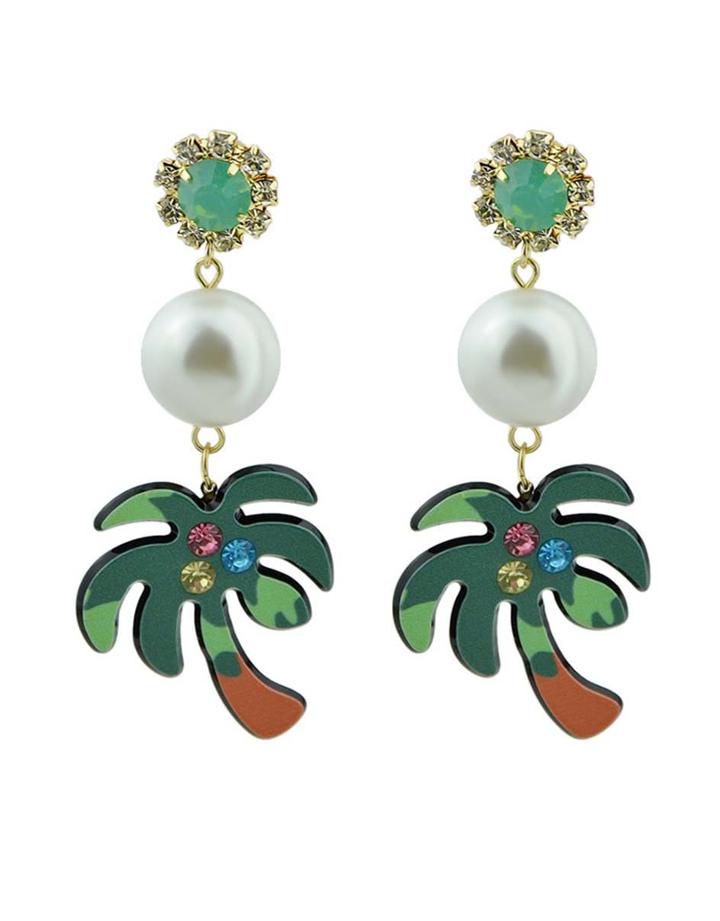 Romwe Beach Design Imitation Pearl Tree Shape Big Dangle Earrings