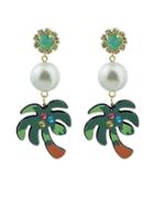 Romwe Beach Design Imitation Pearl Tree Shape Big Dangle Earrings