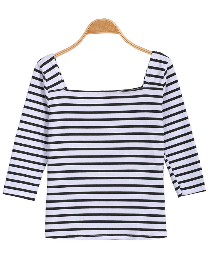 Romwe Square Neck Striped Black T-shirt