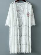 Romwe White Letters Heart Sequined Lace Cardigan Outerwear