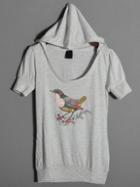 Romwe Hooded Bird Print T-shirt