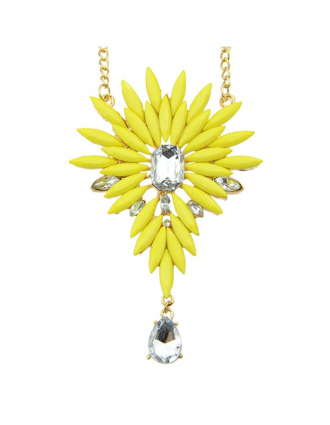 Romwe Yellow Rhinestone Pendant Necklace