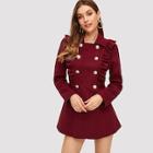 Romwe Double Breasted Ruffle Trim Flared Trench Coat