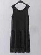 Romwe Black Sleeveless Pleated Shift Plain Dress