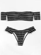 Romwe Ruffle Detail Striped Bikini Set
