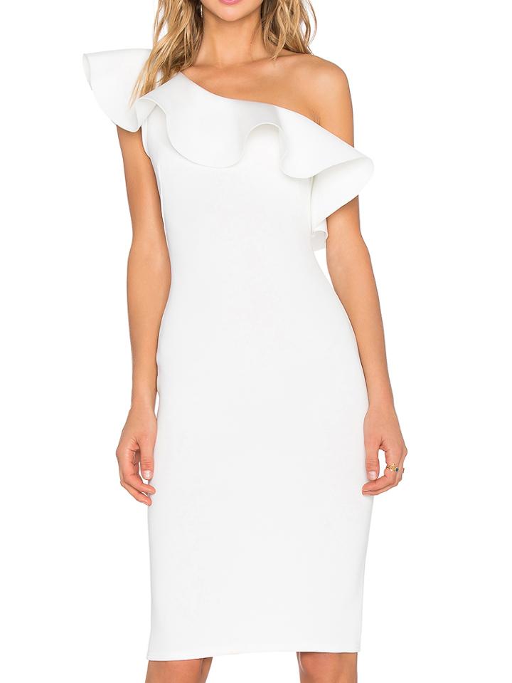 Romwe Oblique Shoulder Ruffle Sheath Dress