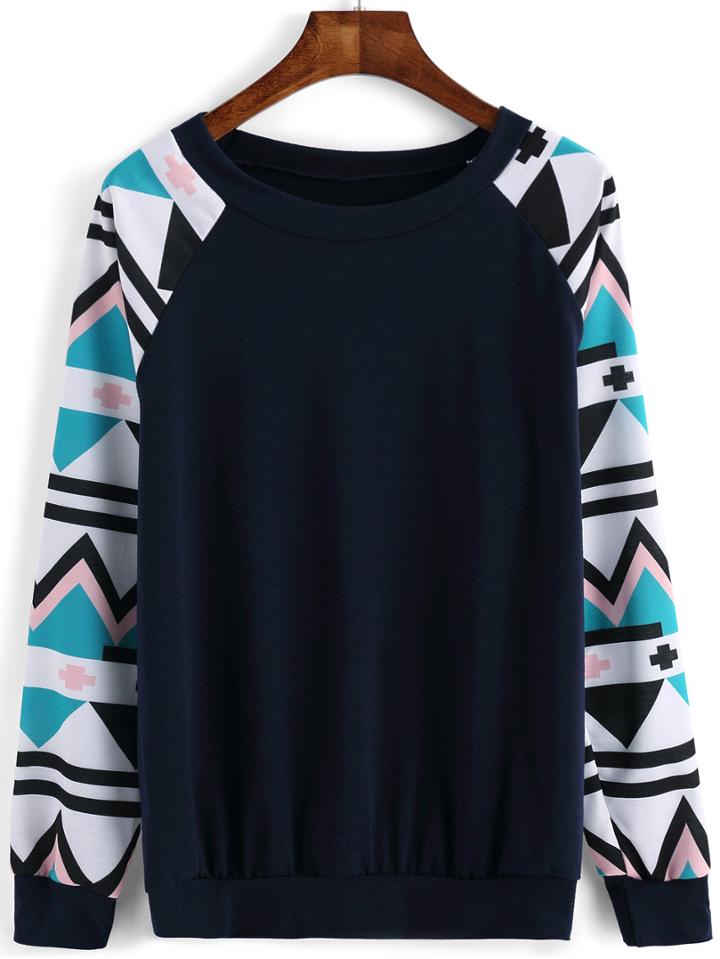 Romwe Geometric Print Navy Sweatshirt