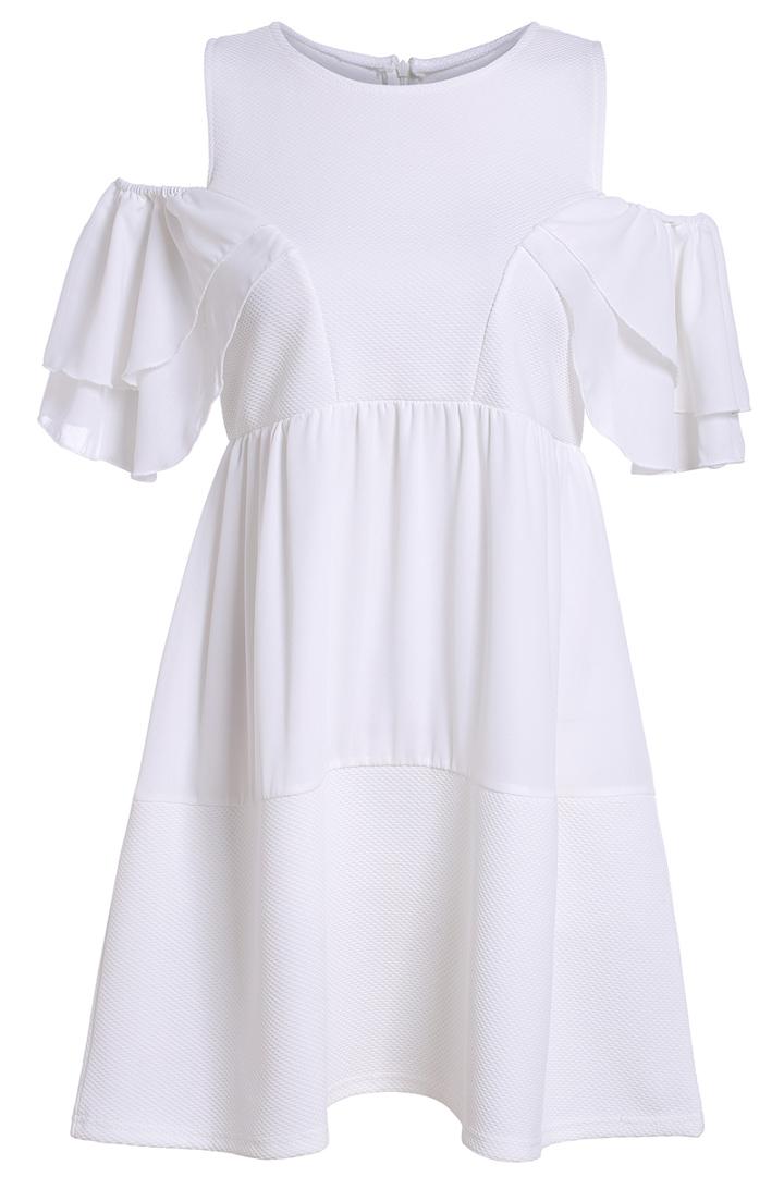 Romwe Off The Shoulder Ruffle Sleeve Pleated Dress