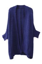 Romwe Open Front Bateing Blue Cardigan